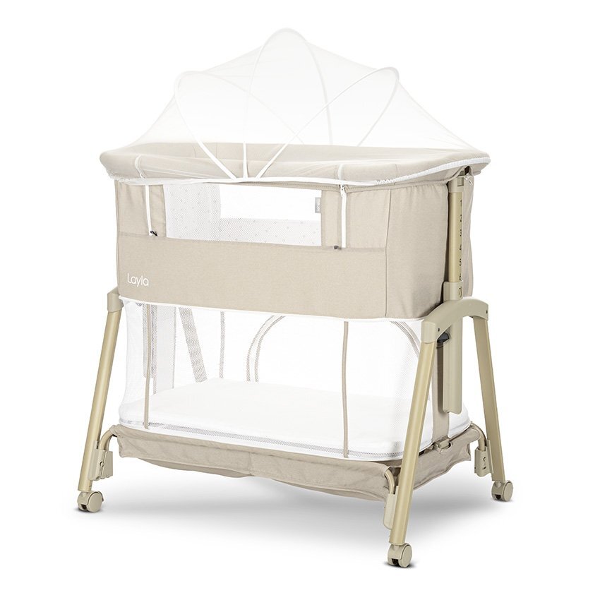 LORELLI Patut pentru copii Layla Beige 2 in 1 Co Sleeper cu latura pliabila reglabil pe inaltime sistem anti-reflux