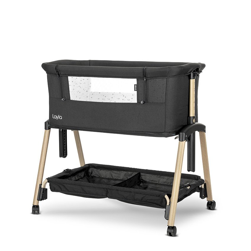 LORELLI Patut pentru copii Layla Black 2 in 1 Co Sleeper cu latura pliabila reglabil pe inaltime sistem anti-reflux