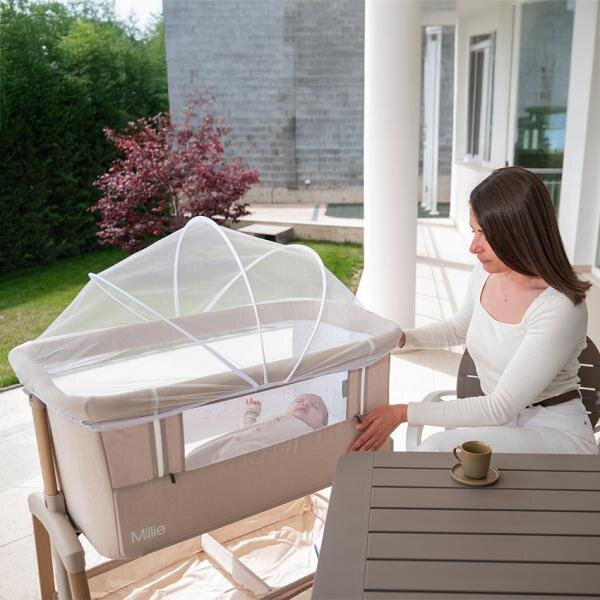 LORELLI Patut pliabil co-sleeper Millie Beige 0 luni+ maxim 9 kg inaltime reglabila 7 pozitii sistem antireflux plasa de tantari saltea inclusa