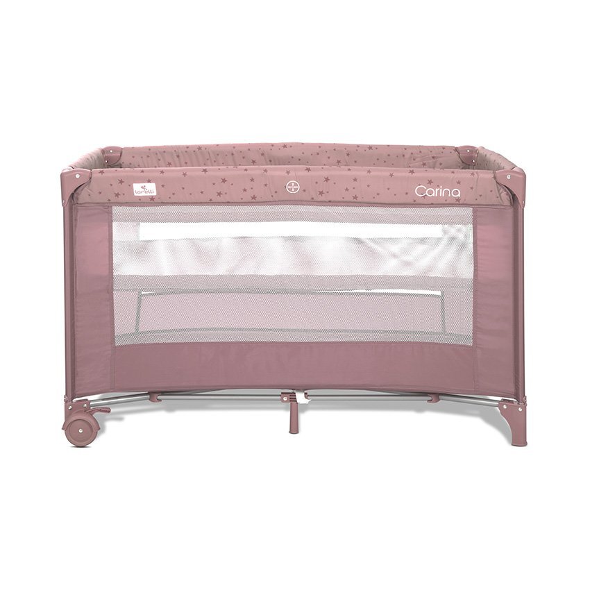 LORELLI Patut pliabil pentru copii Carina Pink Stars 2 nivele deschidere laterala cu fermoar prevazut cu roti cu frana