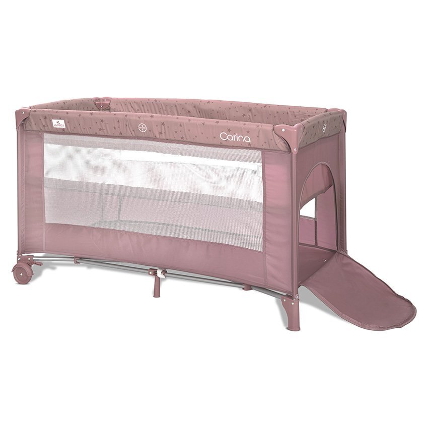 LORELLI Patut pliabil pentru copii Carina Pink Stars 2 nivele deschidere laterala cu fermoar prevazut cu roti cu frana