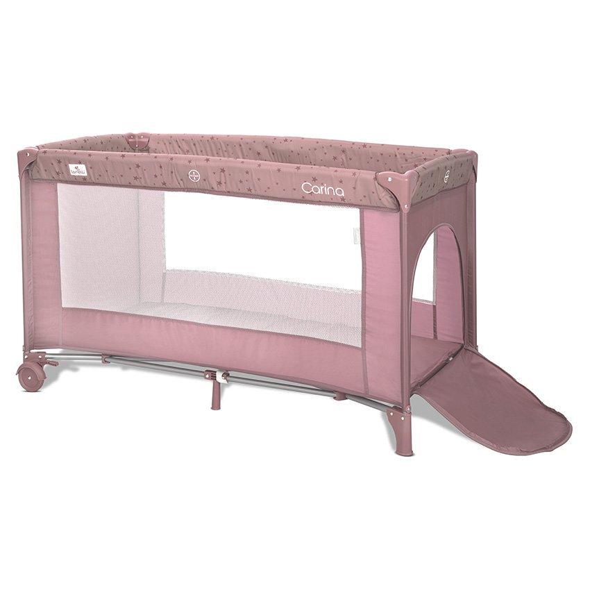 LORELLI Patut pliabil pentru copii Carina Pink Stars 2 nivele deschidere laterala cu fermoar prevazut cu roti cu frana