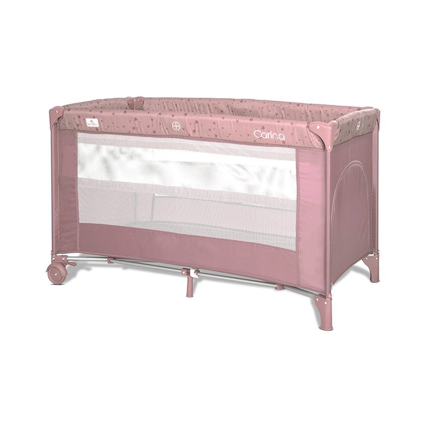 LORELLI Patut pliabil pentru copii Carina Pink Stars 2 nivele deschidere laterala cu fermoar prevazut cu roti cu frana
