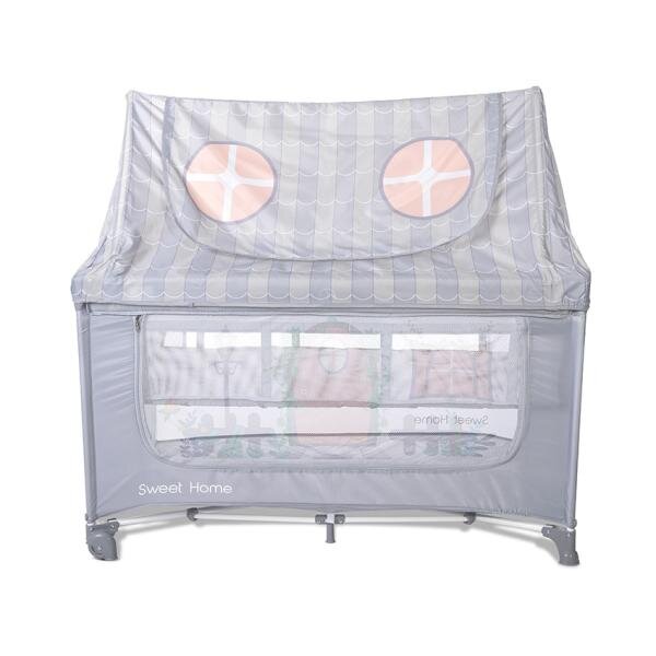 LORELLI Patut pliabil pentru copii Sweet Home Grey 2 nivele usa laterala cu fermoar capotina detasabila