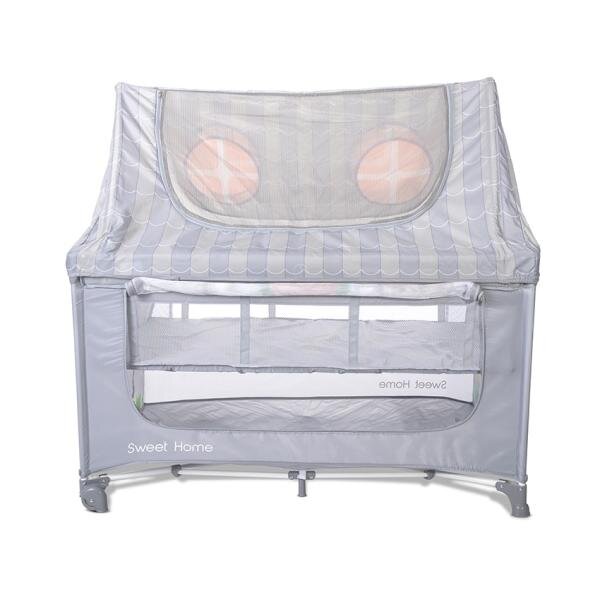 LORELLI Patut pliabil pentru copii Sweet Home Grey 2 nivele usa laterala cu fermoar capotina detasabila
