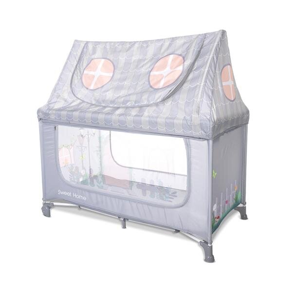 LORELLI Patut pliabil pentru copii Sweet Home Grey 2 nivele usa laterala cu fermoar capotina detasabila