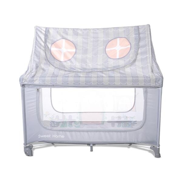 LORELLI Patut pliabil pentru copii Sweet Home Grey 2 nivele usa laterala cu fermoar capotina detasabila