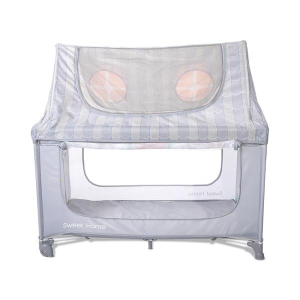 LORELLI Patut pliabil pentru copii Sweet Home Grey 2 nivele usa laterala cu fermoar capotina detasabila
