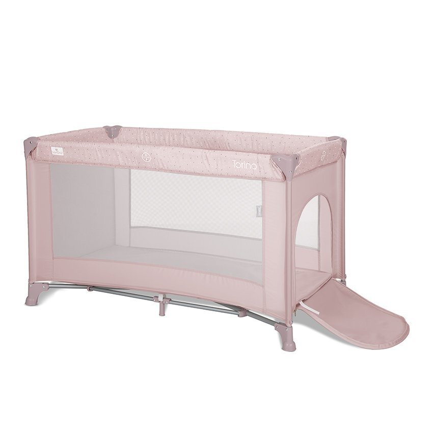 LORELLI Patut pliabil pentru copii Torino Pink cu saltea inclusa si usa laterala cu fermoar