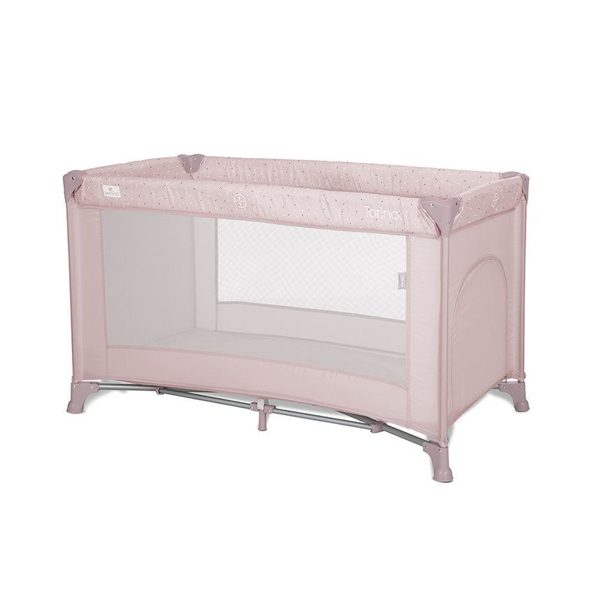 LORELLI Patut pliabil pentru copii Torino Pink cu saltea inclusa si usa laterala cu fermoar