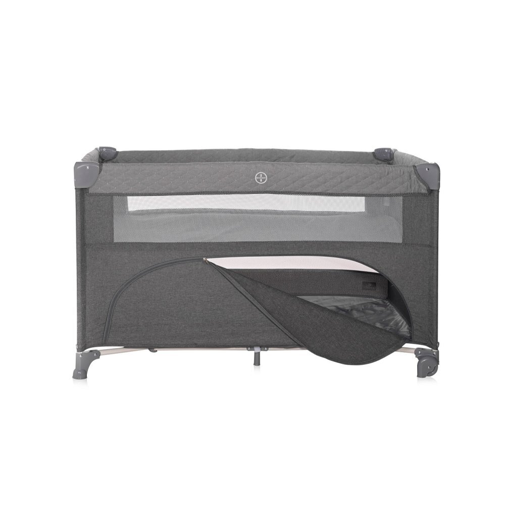 LORELLI Patut pliabil Up and Down Cool Grey Bear cu laterala culisanta sistem side-sleeping cu 2 nivele usa laterala cu fermoar saltea si geanta de transport incluse
