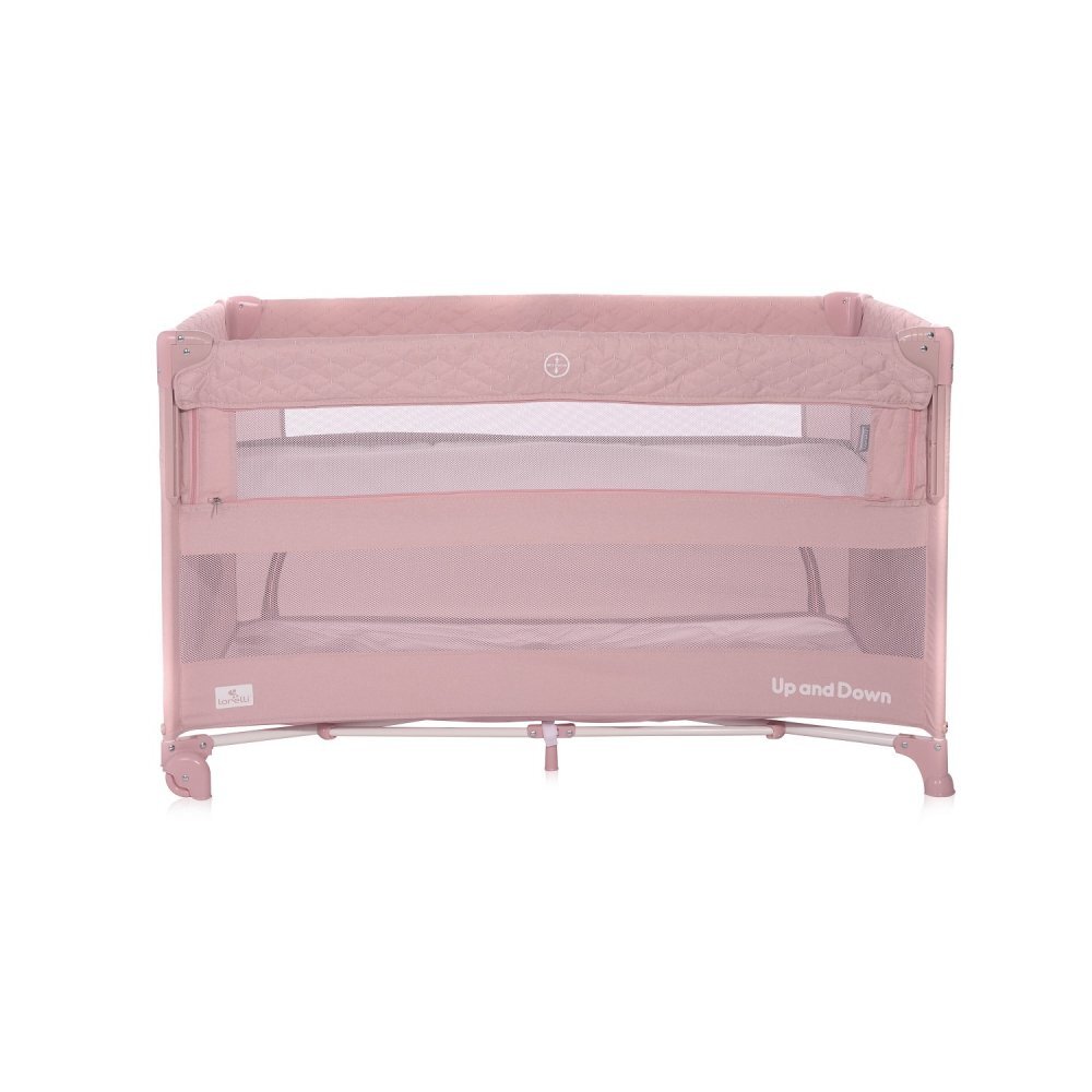 LORELLI Patut pliabil Up and Down Mellow Rose Sleeping Animals cu laterala culisanta sistem side-sleeping cu 2 nivele usa laterala cu fermoar saltea si geanta de transport incluse