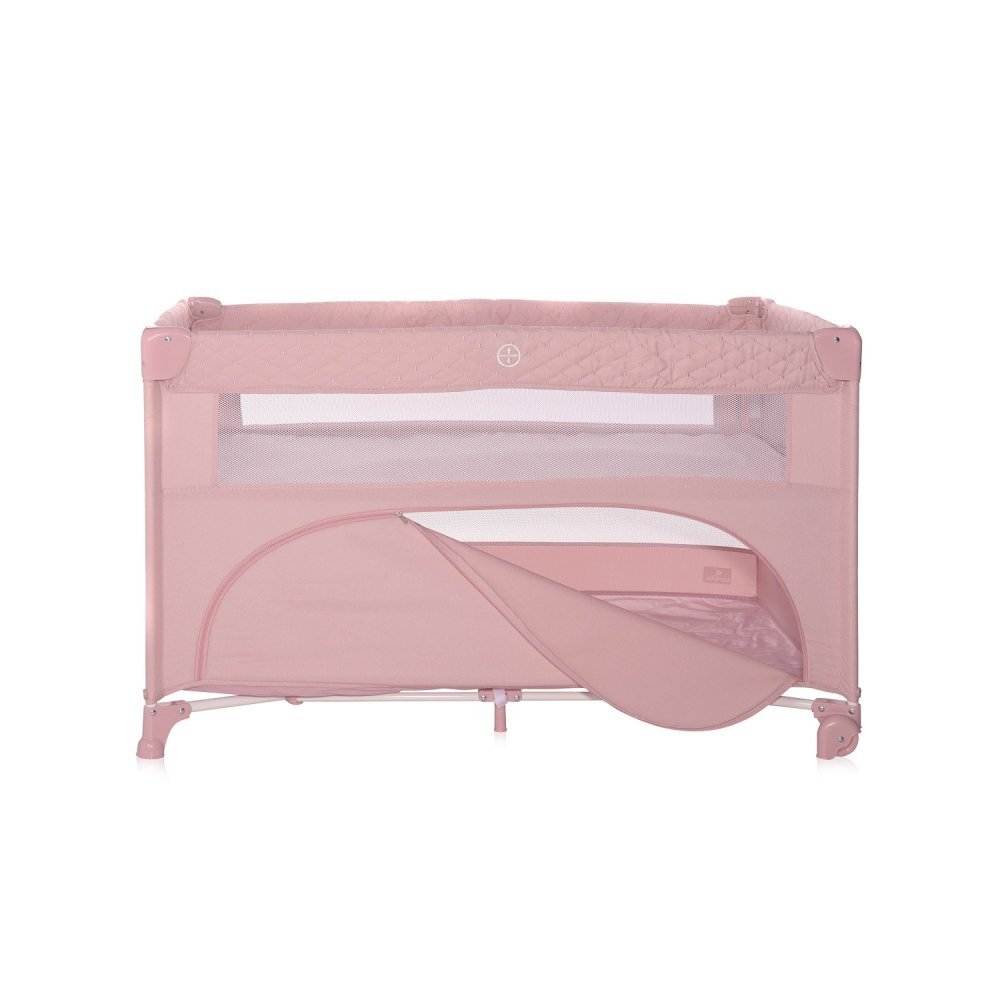LORELLI Patut pliabil Up and Down Mellow Rose Sleeping Animals cu laterala culisanta sistem side-sleeping cu 2 nivele usa laterala cu fermoar saltea si geanta de transport incluse
