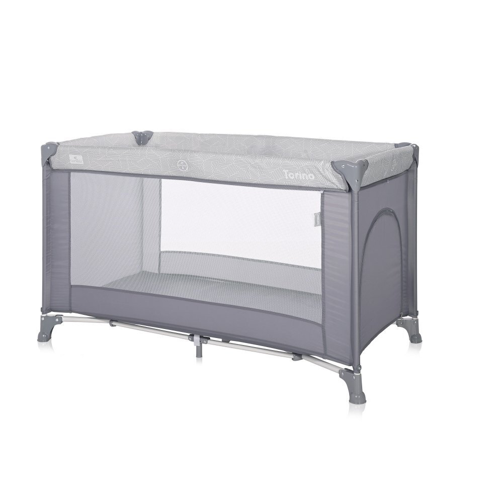 LORELLI Patut Torino 1 nivel Grey Striped Elements pliabil usa laterala cu fermoar roti cu sistem de blocare saltea si geanta de transport incluse
