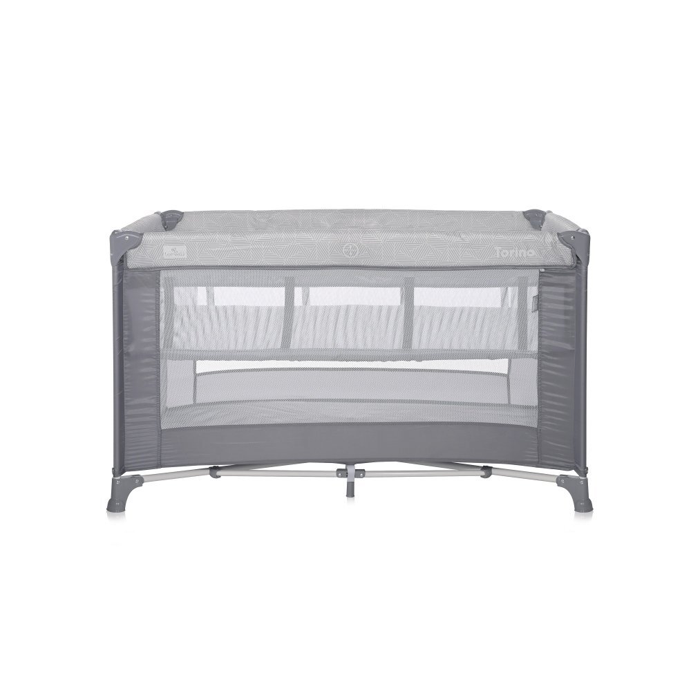 LORELLI Patut Torino Grey Striped Elements pliabil cu 2 nivele usita cu fermoar eori cu sistem de blocare salteluta si geanta de transport incluse