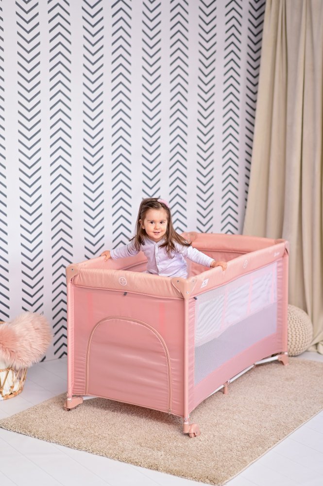 LORELLI Patut Torino Grey Striped Elements pliabil cu 2 nivele usita cu fermoar eori cu sistem de blocare salteluta si geanta de transport incluse