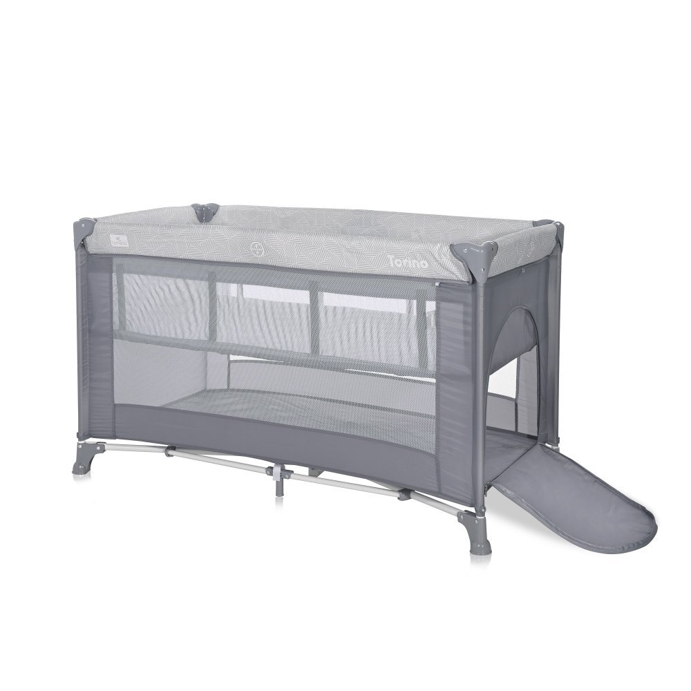 LORELLI Patut Torino Grey Striped Elements pliabil cu 2 nivele usita cu fermoar eori cu sistem de blocare salteluta si geanta de transport incluse