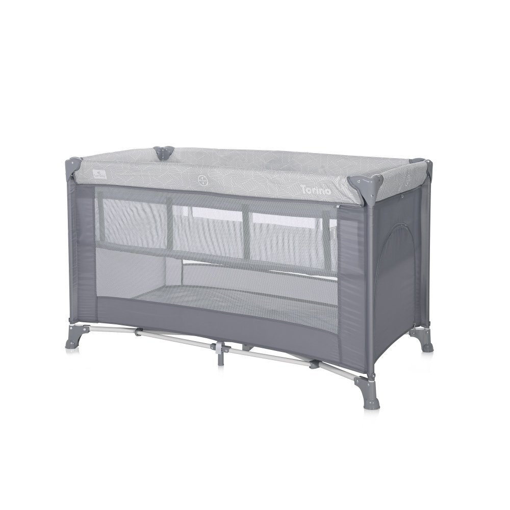 LORELLI Patut Torino Grey Striped Elements pliabil cu 2 nivele usita cu fermoar eori cu sistem de blocare salteluta si geanta de transport incluse