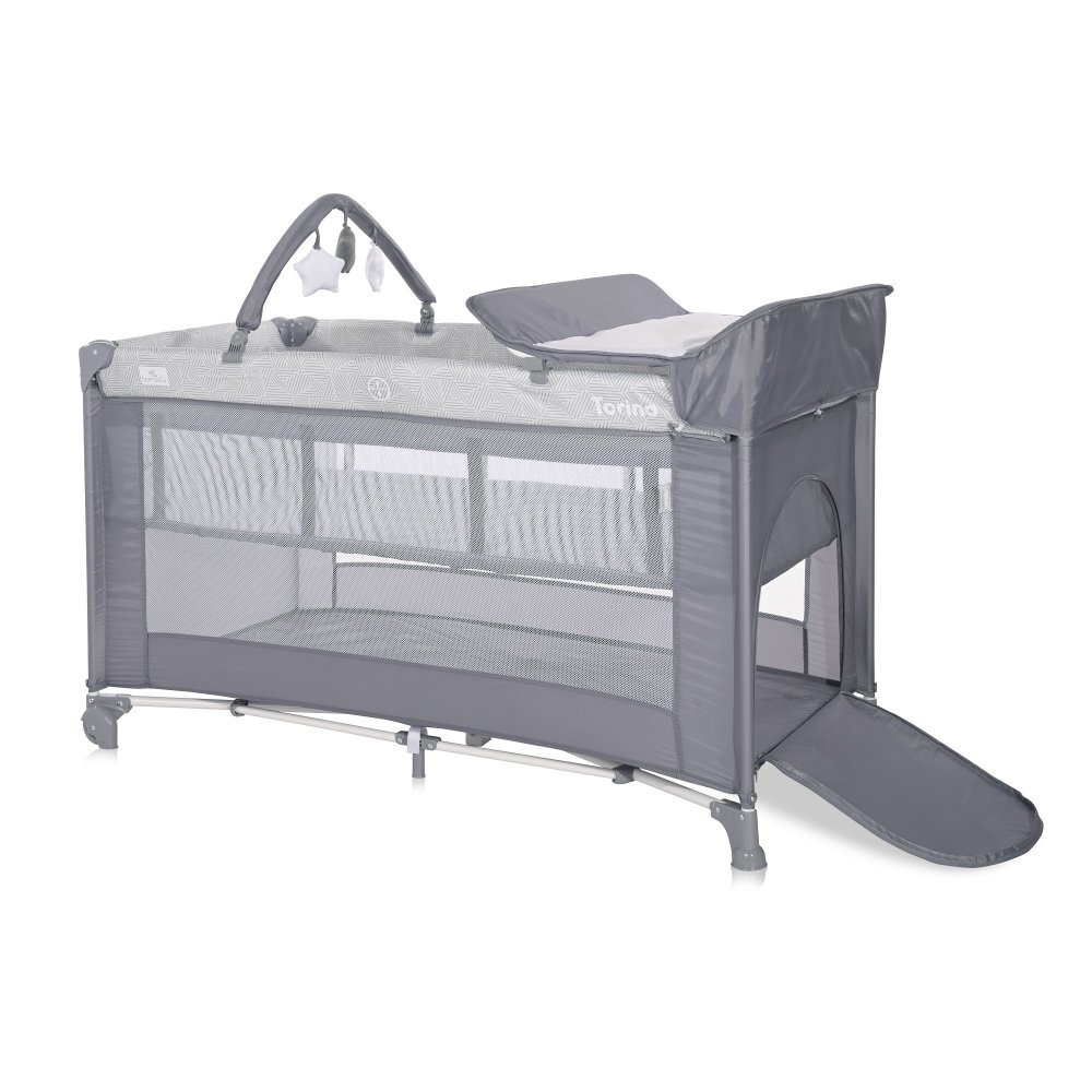 LORELLI Patut Torino Plus Grey Striped Elements pliabil cu 2 nivele roti cu sistem de blocare masuta de infasat accesorii incluse