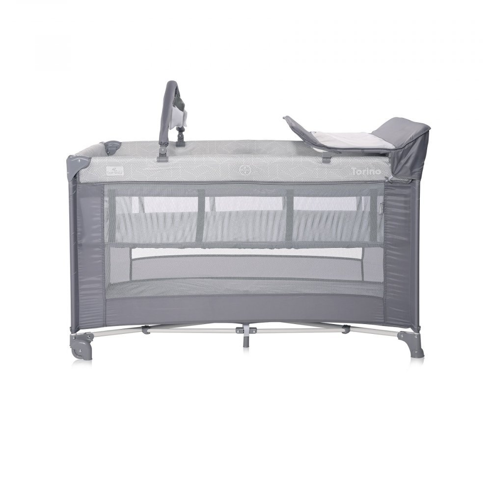 LORELLI Patut Torino Plus Grey Striped Elements pliabil cu 2 nivele roti cu sistem de blocare masuta de infasat accesorii incluse