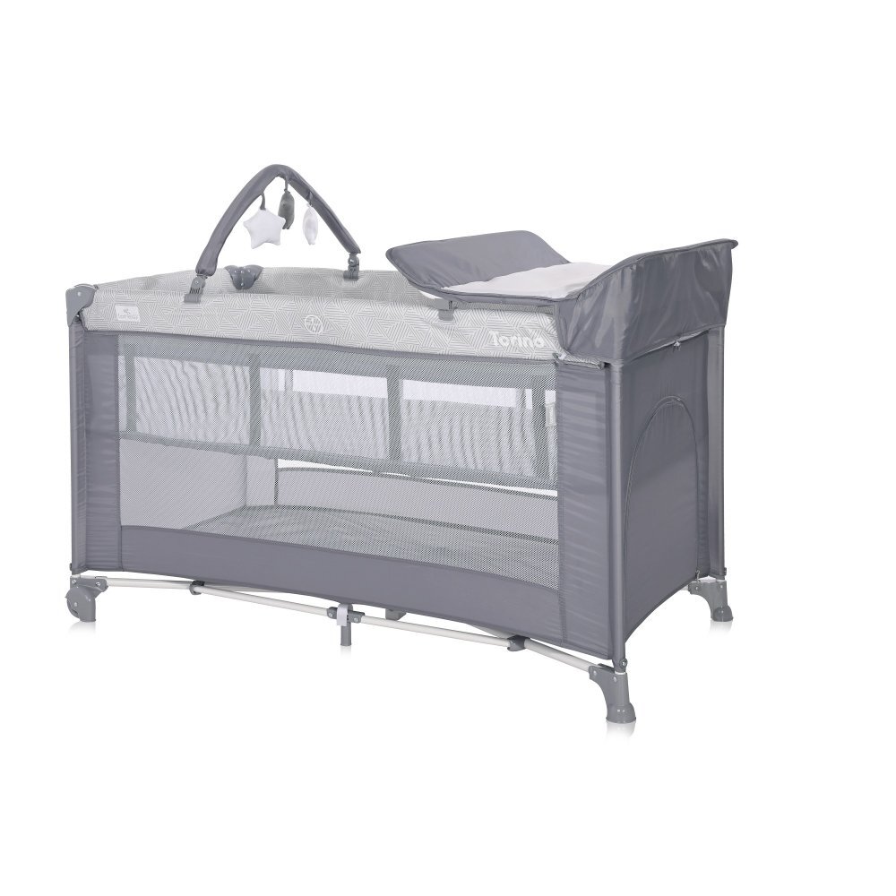 LORELLI Patut Torino Plus Grey Striped Elements pliabil cu 2 nivele roti cu sistem de blocare masuta de infasat accesorii incluse