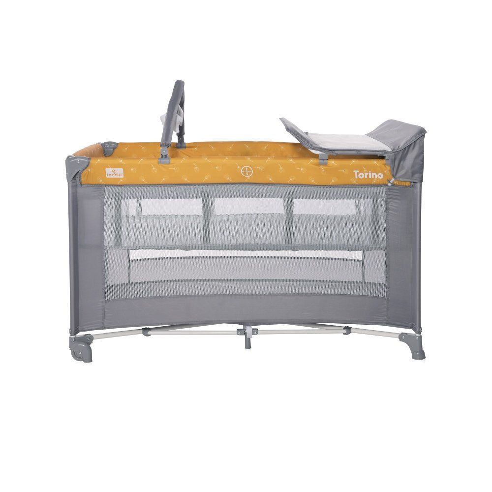 LORELLI Patut Torino Plus Lemon Curry Floral pliabil cu 2 nivele roti cu sistem de blocare masuta de infasat accesorii incluse