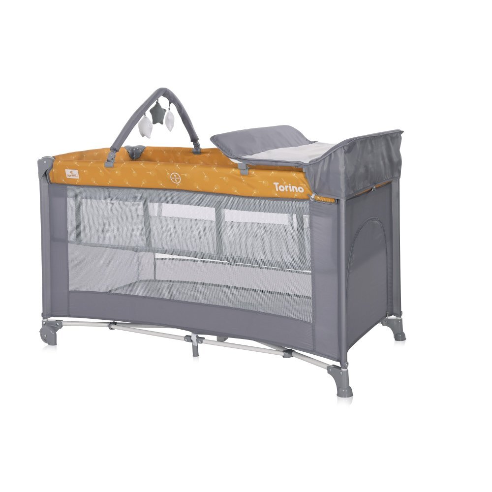 LORELLI Patut Torino Plus Lemon Curry Floral pliabil cu 2 nivele roti cu sistem de blocare masuta de infasat accesorii incluse