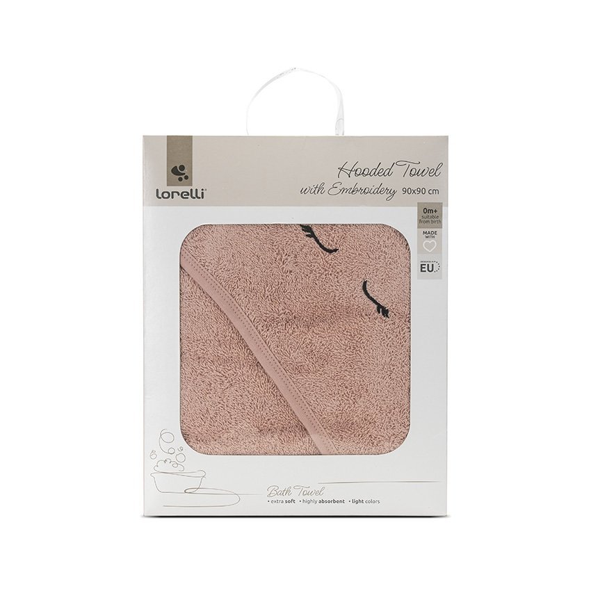 LORELLI Prosop de baie cu gluga si broderie 90 x 90 cm din bumbac 0 luni+ Smoke Rose