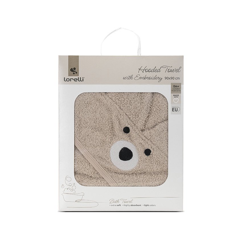 LORELLI Prosop de baie cu gluga si broderie 90 x 90 cm din bumbac 0 luni+ Soft Beige