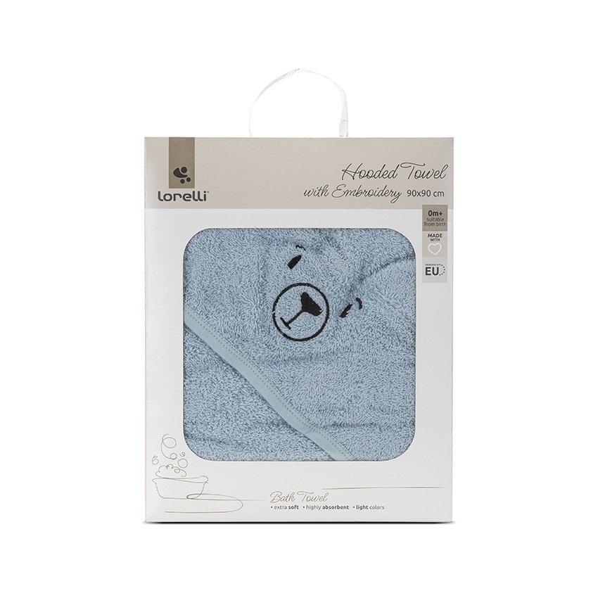 LORELLI Prosop de baie cu gluga si broderie 90 x 90 cm din bumbac 0 luni+ Soft Blue