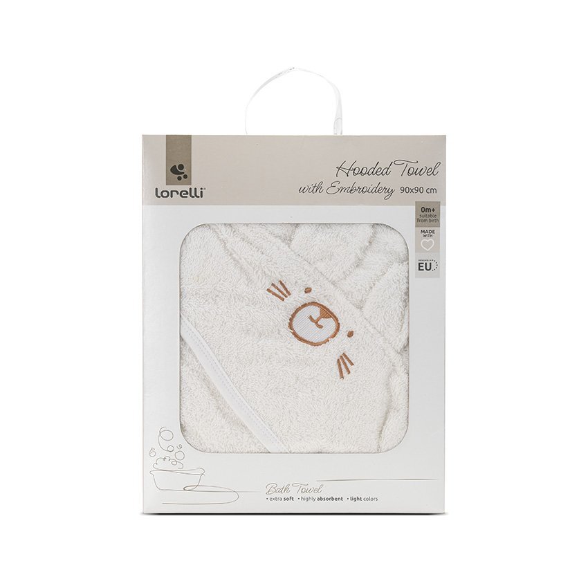 LORELLI Prosop de baie cu gluga si broderie 90 x 90 cm din bumbac 0 luni+ White