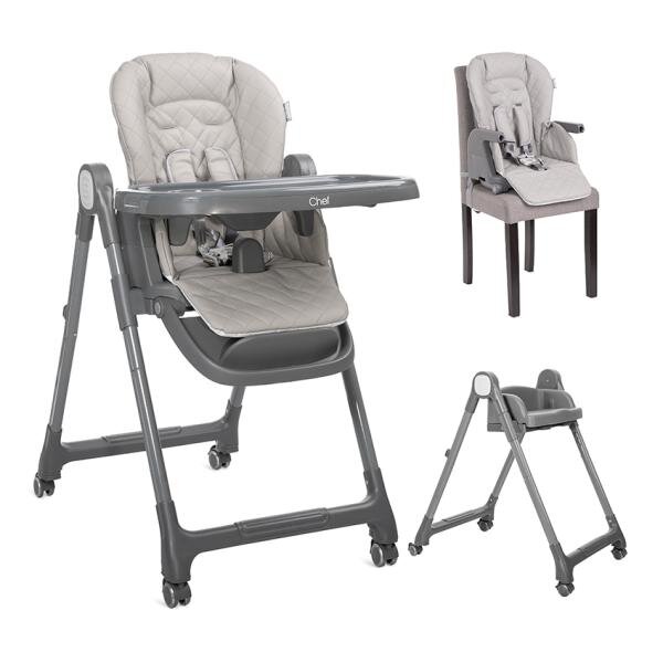 LORELLI Scaun de masa inalt pentru copii Chef Beige Leather 3 in 1 reglabil in mutiple pozitii dotat cu roti si suport pentru picioare