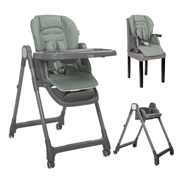 LORELLI Scaun de masa inalt pentru copii Chef Green Leather 3 in 1 reglabil in mutiple pozitii dotat cu roti si suport pentru picioare