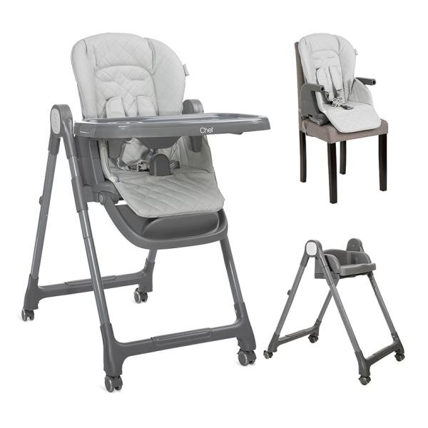 LORELLI Scaun de masa inalt pentru copii Chef Grey Leather 3 in 1 reglabil in mutiple pozitii dotat cu roti si suport pentru picioare