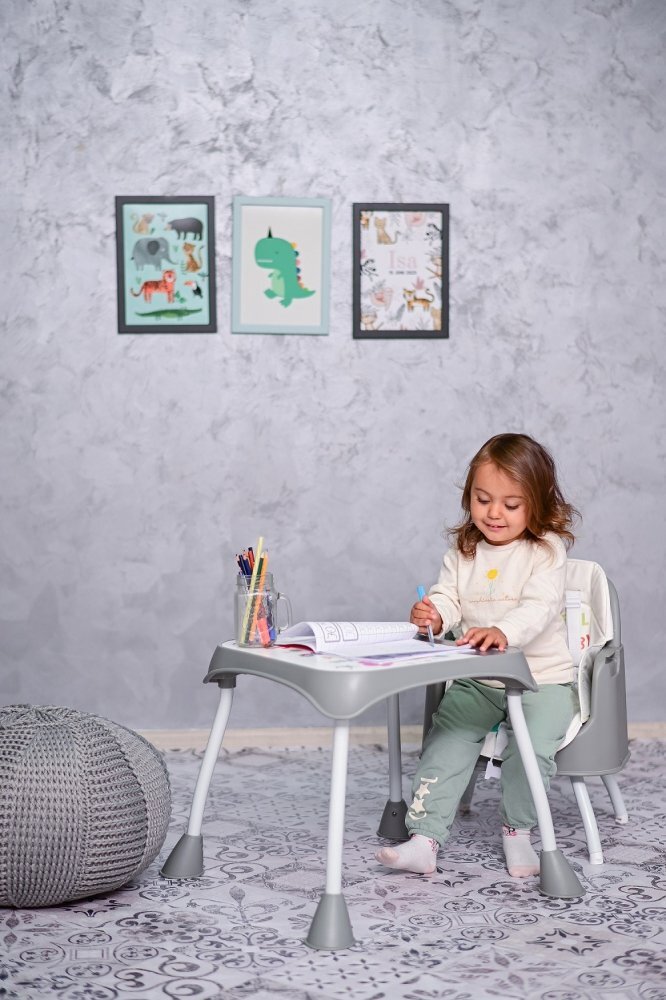 LORELLI Scaun de masa inalt pentru copii Trick convertibil 3in1 Green Net Grey Candy
