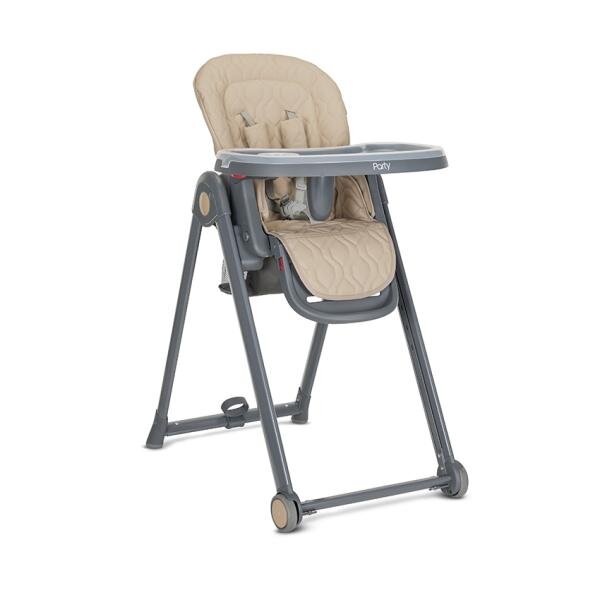 LORELLI Scaun de masa pentru copii Party Beige Leather cadru usor din aluminiu spatar reglabil suport picioare centuri de siguranta roti cos pentru jucarii 6 luni+