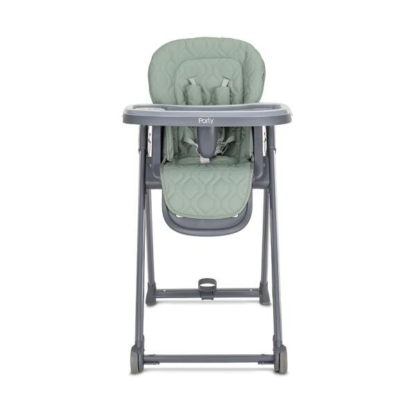 LORELLI Scaun de masa pentru copii Party Green Leather cadru usor din aluminiu spatar reglabil suport picioare centuri de siguranta roti cos pentru jucarii 6 luni+