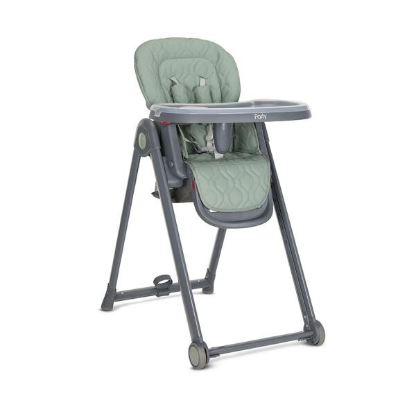LORELLI Scaun de masa pentru copii Party Green Leather cadru usor din aluminiu spatar reglabil suport picioare centuri de siguranta roti cos pentru jucarii 6 luni+