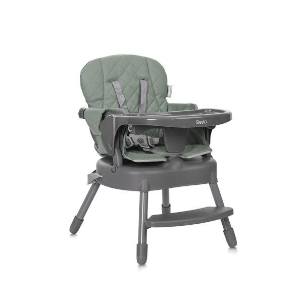LORELLI Scaun de masa pentru copii Siesta Green Leather 3 in 1 cu suport pentru picioare tavita detasabila si centuri de siguranta