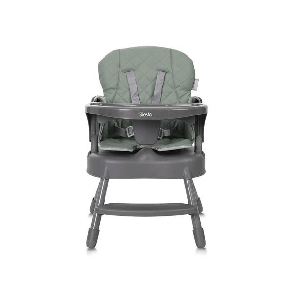LORELLI Scaun de masa pentru copii Siesta Green Leather 3 in 1 cu suport pentru picioare tavita detasabila si centuri de siguranta
