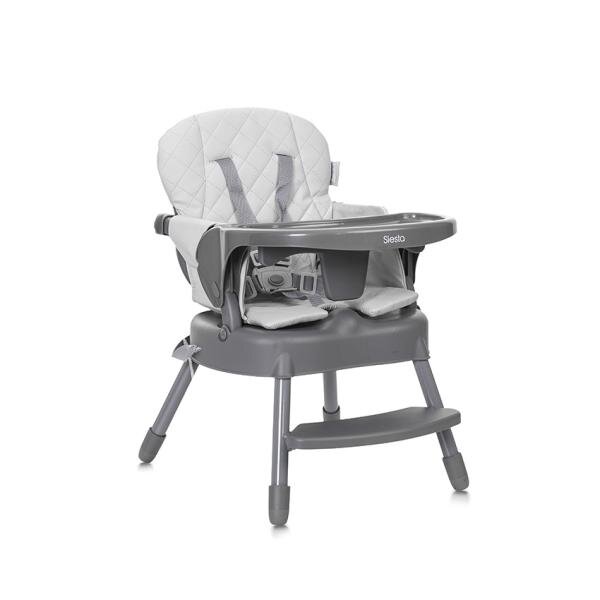 LORELLI Scaun de masa pentru copii Siesta Grey Leather 3 in 1 cu suport pentru picioare tavita detasabila si centuri de siguranta