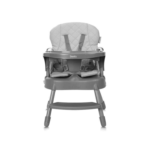 LORELLI Scaun de masa pentru copii Siesta Grey Leather 3 in 1 cu suport pentru picioare tavita detasabila si centuri de siguranta