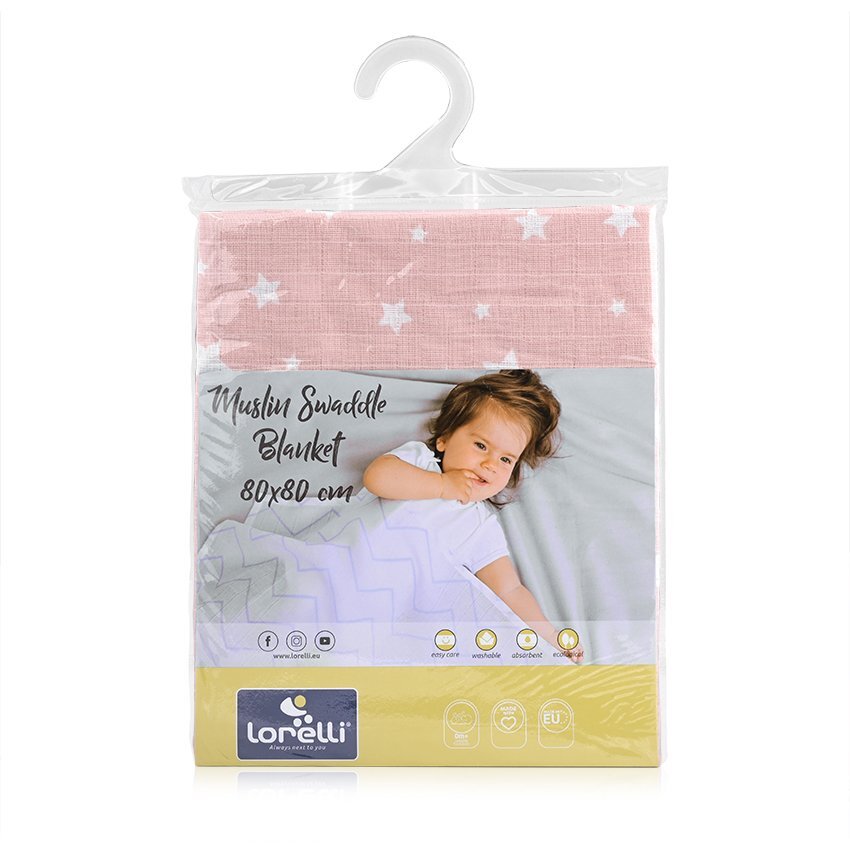 LORELLI Scutec pled muselina 80x80 cm Rose with Stars