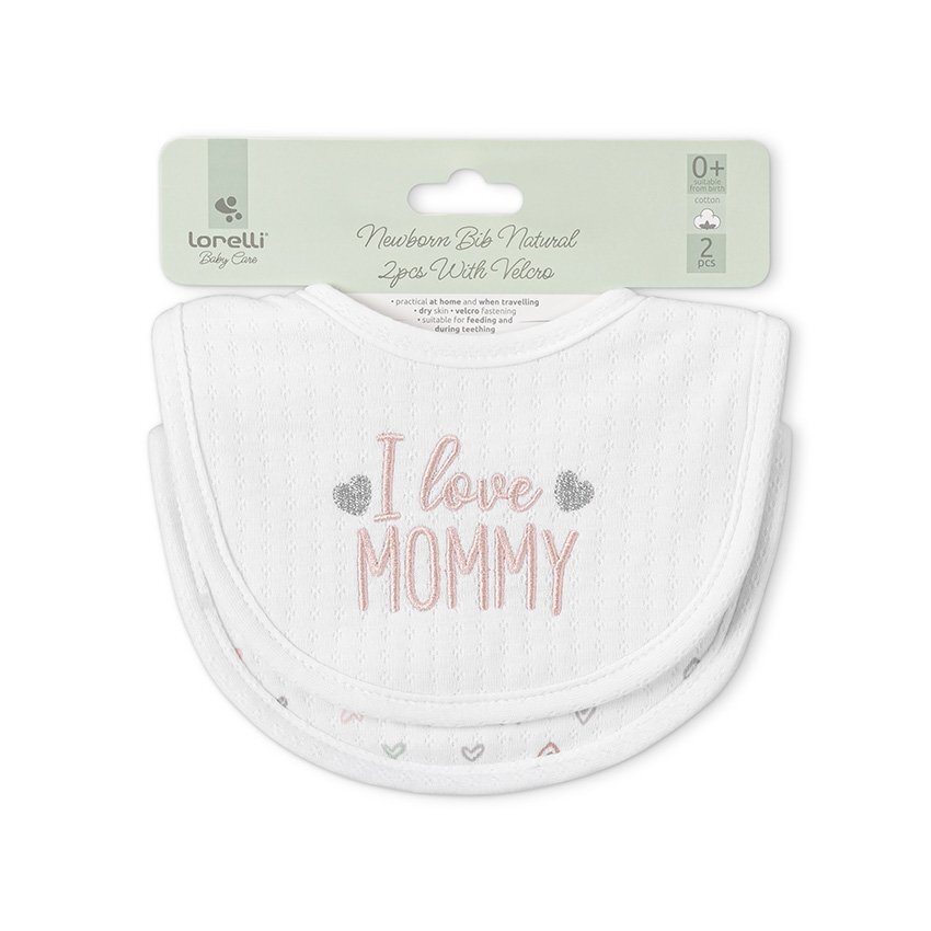 LORELLI Set 2 bavete din bumbac pentru nou-nascut inchidere cu velcro potrivit pentru hranire si in perioada eruptiei dentare 0 luni+ Pink