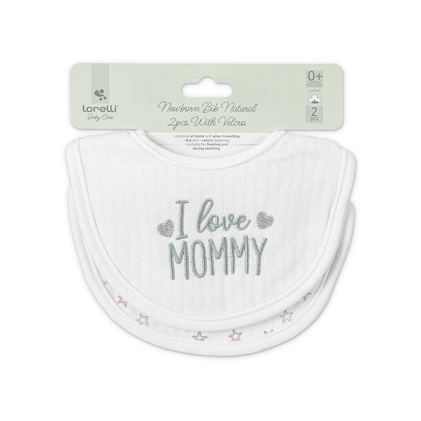 LORELLI Set 2 bavete din bumbac pentru nou-nascut inchidere cu velcro potrivit pentru hranire si in perioada eruptiei dentare 0 luni+ White
