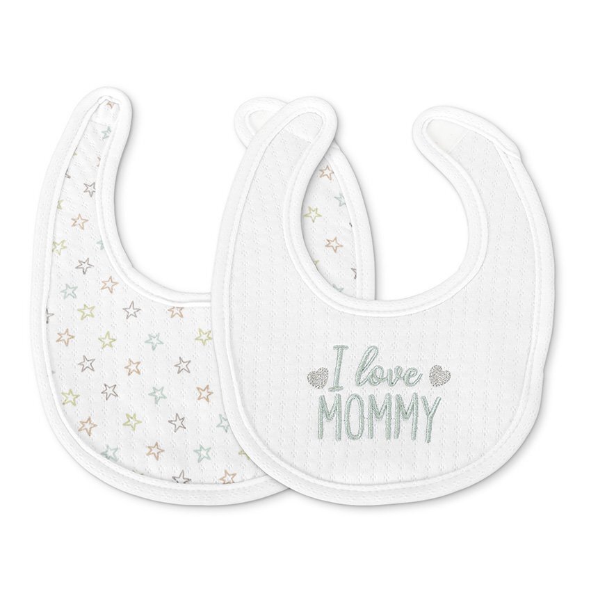 LORELLI Set 2 bavete din bumbac pentru nou-nascut inchidere cu velcro potrivit pentru hranire si in perioada eruptiei dentare 0 luni+ White