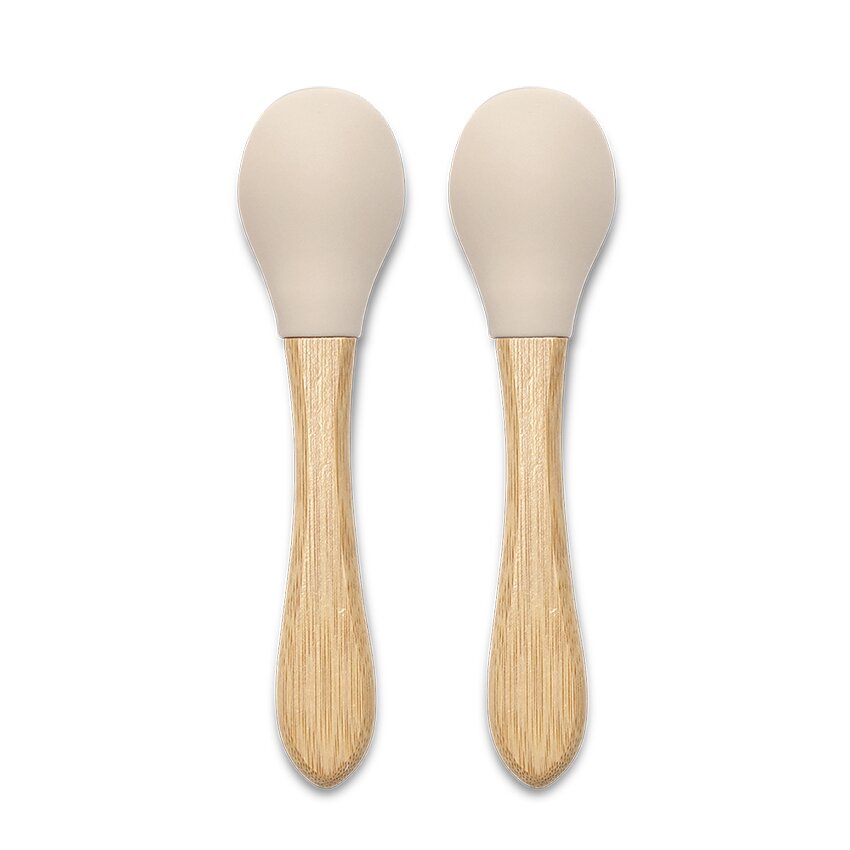 LORELLI Set 2 lingurite din silicon si bambus Beige forma ergonomica