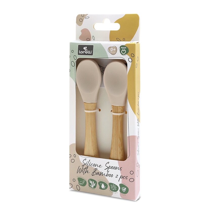LORELLI Set 2 lingurite din silicon si bambus Beige forma ergonomica