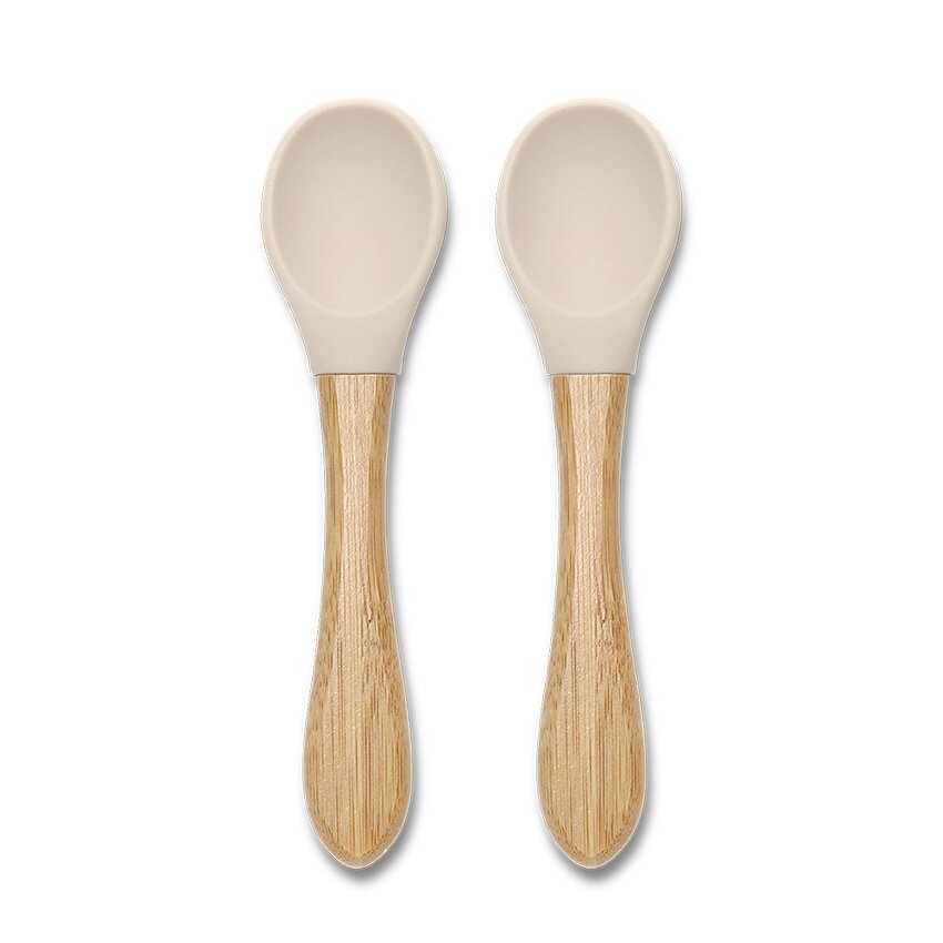 LORELLI Set 2 lingurite din silicon si bambus Beige forma ergonomica