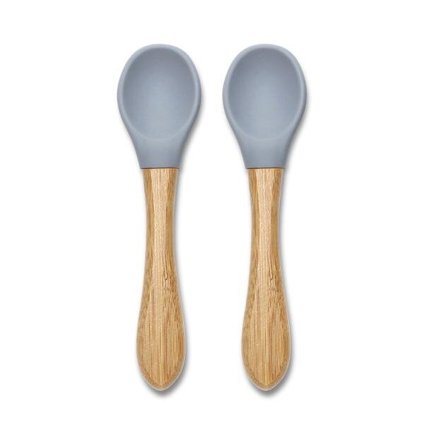 LORELLI Set 2 lingurite din silicon si bambus Grey forma ergonomica